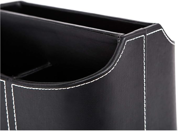 RHCSZ PU Leather Remote Control Holder Rotate 360 degrees Desk Organizer Storage Box for Remote Caddy,TV Guide, Mobile Phone, Pen,Stationery and Media Storage,Bedside Table Organizer(Black)