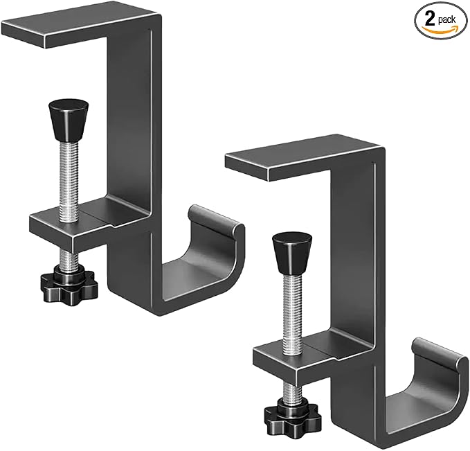 INEDRIMS 2-Pack Headphone Stand & Hook – Under Desk Headset Holder Clamp Mount for Gaming Headphones, Backpacks, Purses, Coats – Space-Saving Desk Accessories (Grey Single Hook)