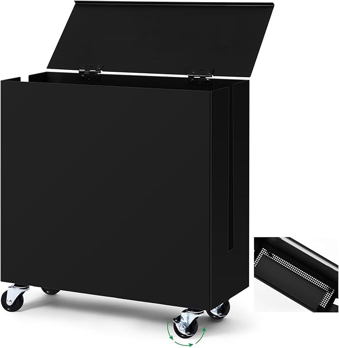 Extra Large Cable Management Box with Caster Wheels Adjustable Cord Hider Box for Power Strip Metal Router Hider Organizer Surge Protector Storage Organizer for Office, Home (Black)