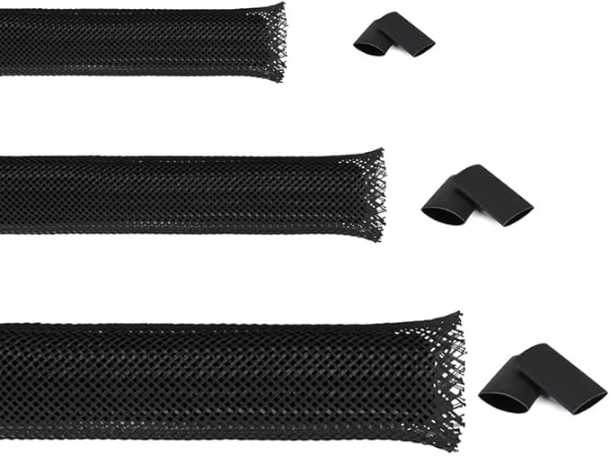 75ft Braided Wire Loom Sleeving Kit,Cable Management Sleeve,Wire Protector Tubing,Cord Organizer Used at Home or Office, to Protect Cables in Automotive, Military, Marine(Black,1inch,1/2inch,3/4inch)