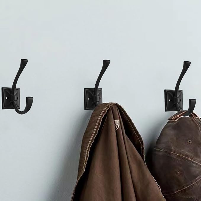 5 Pack Decorative Heavy Duty Towel Hooks for Hanging Robe Double Matte Black Coat Hooks Wall Mounted with Screws for Key, Towel, Bags, Cup, Hat