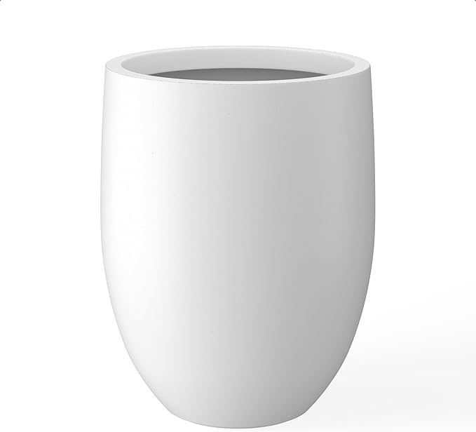 Kante 21.7" H White Concrete Tall Planter, Large Outdoor Indoor Decorative Pot with Drainage Hole and Rubber Plug, Modern Round Style for Home and Garden