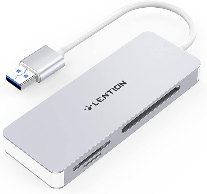 LENTION USB 3.0 to CF/SD/Micro SD Card Reader, SD 3.0 Card Adapter for SDHC/SDXC/MMC/RS-MMC/Micro SDHC/Micro SDXC/CF Type I, Compatible Windows, MacOS, ChromeOS, More (CB-H12, Silver)
