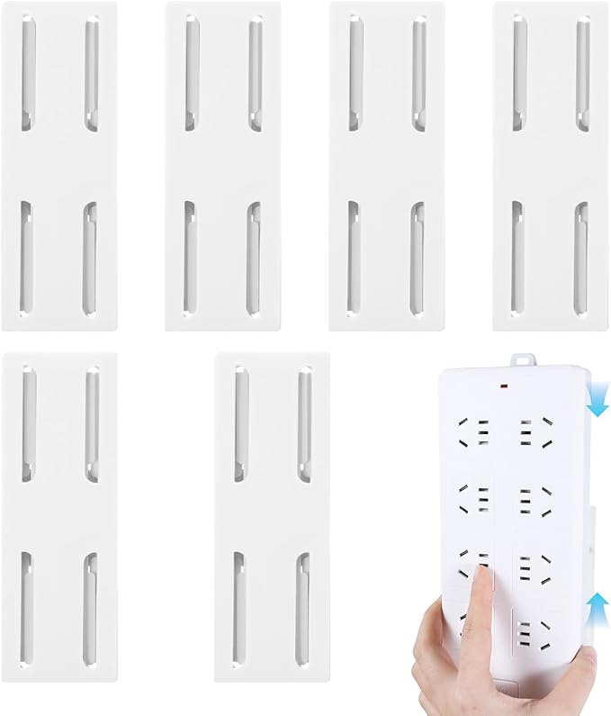 Adhesive Punch Free Socket Holder 6 Pcs Power Stirp Holder Self-Adhesive Power Strip Holders Surge Protector Fixator Wall Mount Space Saving and Easy to Install for Computer Kitchen Home Office
