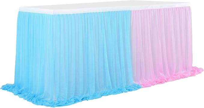 Pink Blue Tulle Table Skirt Gender Reveal Tutu Table Skirts for Baby Shower Girl Boy Birthday Party Cake Dessert Banquet Table Decorations 9ft