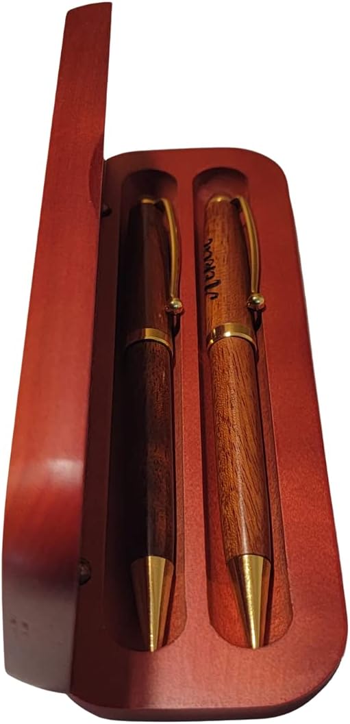 Personalized Wooden Ballpoint Pen with Personalized Case | Rosewood Pen Set | Fully Customizable | Gift for graduations, birthdays, weddings, for him and for her (Pen and Pencil w/Case)