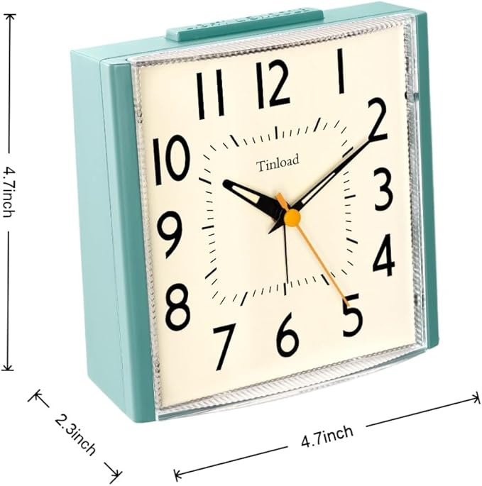 Tinload 4.7" Large Vintage Retro Analog Alarm Clock, Super Silent Non Ticking Clock with Manual Light, Snooze, Battery Operated, Simply Design, for Living Room, Bedroom, Bedside, Desk, Gift Clock