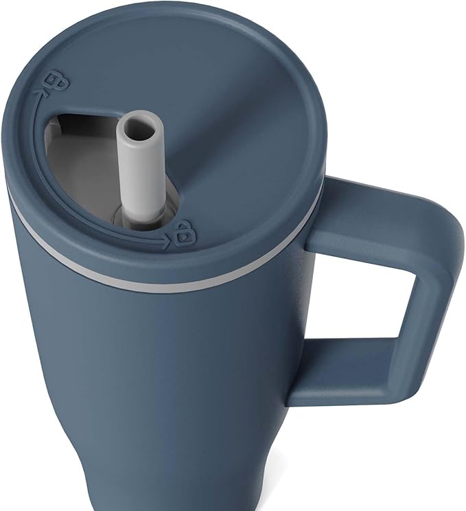 KISSKIND 40 oz Tumbler with Handle and Straw | Lumi Spin Hidden Straw 100% Leakproof Insulated Tumbler | Stainless Steel Water Bottle for Mom, Nurse, Teacher | Blue
