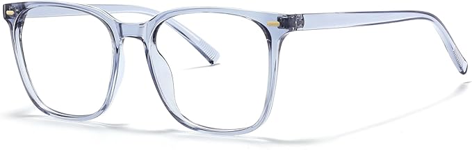 MACJERO Oversized Square Blue Light Blocking Glasses for Women Men, Anti-Fatigue Computer Monitor Gaming Glasses Reduce Eye Strain(transparent Grey)