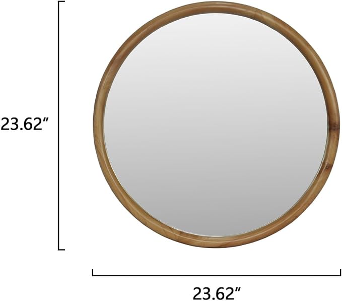 27.56" Round Wood Framed Wall Mirror, Natural Wooden Circle Mirror for Bathroom Entryway Living Room, Mid-Century Modern Decorative Mirror