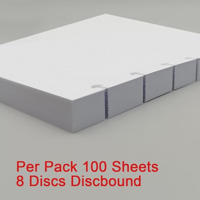 (3-Pack) Junior Size TUL Discbound Dotted Refill Paper, 8-Disc Disbound Insert, 300 Sheets/600 Pages Dot Grid Paper, 100gsm White Paper, 5.8'' x 8.2''