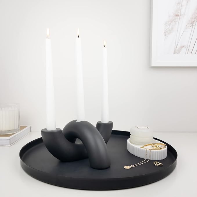 Taper Candle Holder Set - Candle Stick Holders for Dining Room Table, Entryway Table, or Fireplace Mantel - Modern Candelabra Home Decor (Black)