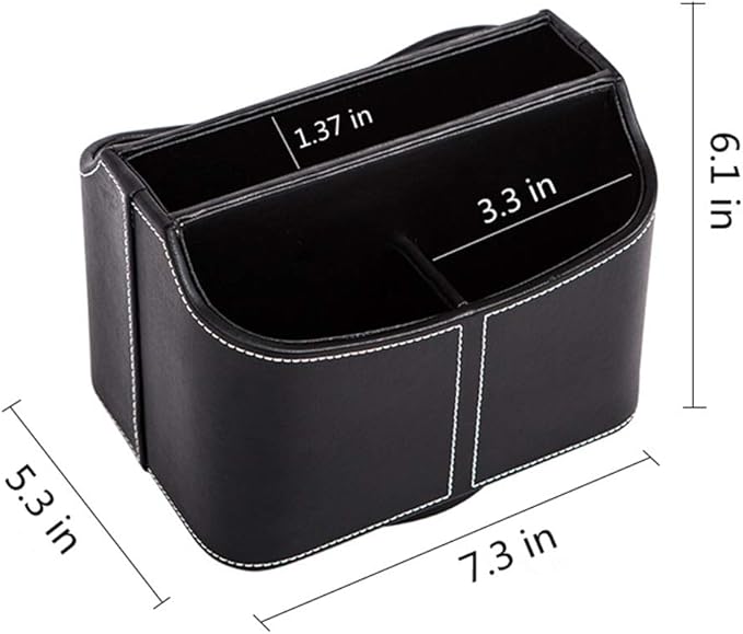 RHCSZ PU Leather Remote Control Holder Rotate 360 degrees Desk Organizer Storage Box for Remote Caddy,TV Guide, Mobile Phone, Pen,Stationery and Media Storage,Bedside Table Organizer(Black)