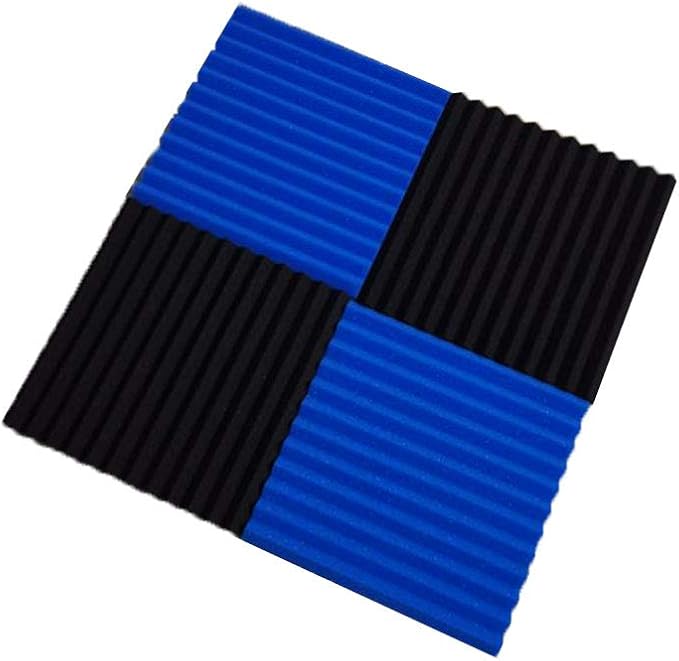 50 Pack Acoustic Panels Soundproof Studio Foam for Walls Sound Absorbing Panels Sound Insulation Panels Wedge for Home Studio Ceiling, 1" X 12" X 12" (Black&Blue)