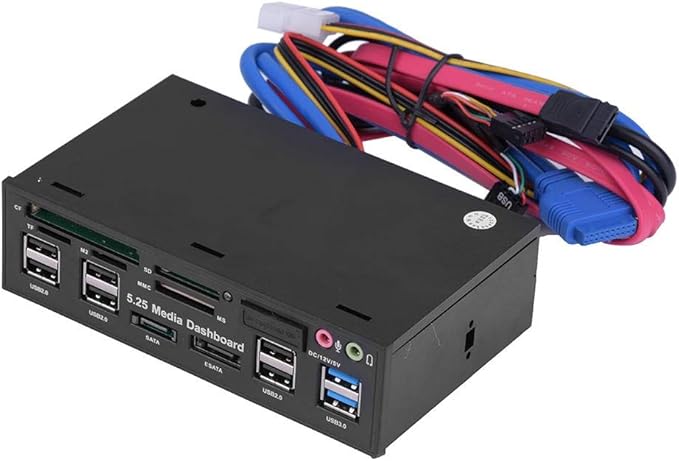 Internal Card Reader, 5.25inch Media Dashboard Front Panel Audio, All-in-1 Card Reader with USB3.0/2.0 HUB eSATA SATA Multi Card Reader(M2 / TF/SD/MMC/MS/CF)