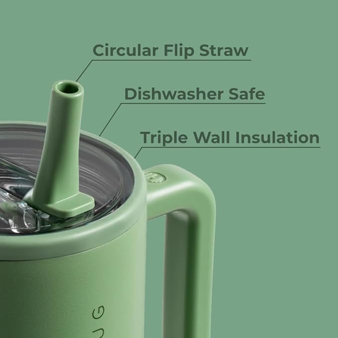 HydroJug Traveler - 32 oz Water Bottle with Handle & Flip Straw - Fits in Cup Holder, Leak Resistant Tumbler-Reusable Insulated Stainless Steel & Rubber Base - Gifts for Women & Men, Sage | with Handle, Flip Straw, Fits in Cup Holder, Leak Resistant, T...