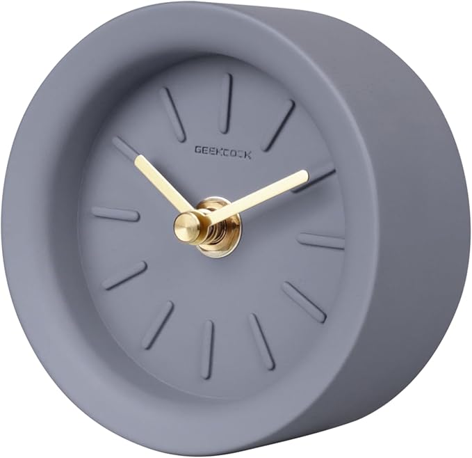 SCOAGE Retro Small Desk Analog Clock Battery Powered Vintage Table Grey Cement Bedside Shelf Mid Century Unique Cute Mini Mantel Clock Battery Operated for Office Travel Bedrooms Desktop Living Room