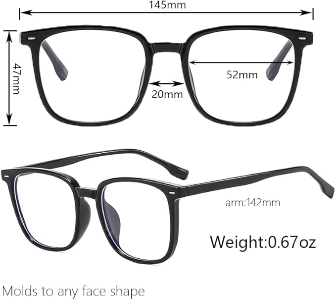 Siming Blue Light Blocking Glasses for Women and Men, Square Frame, TR90 Thermoplastic, Matte Black, Non-Polarized, Universal Fit