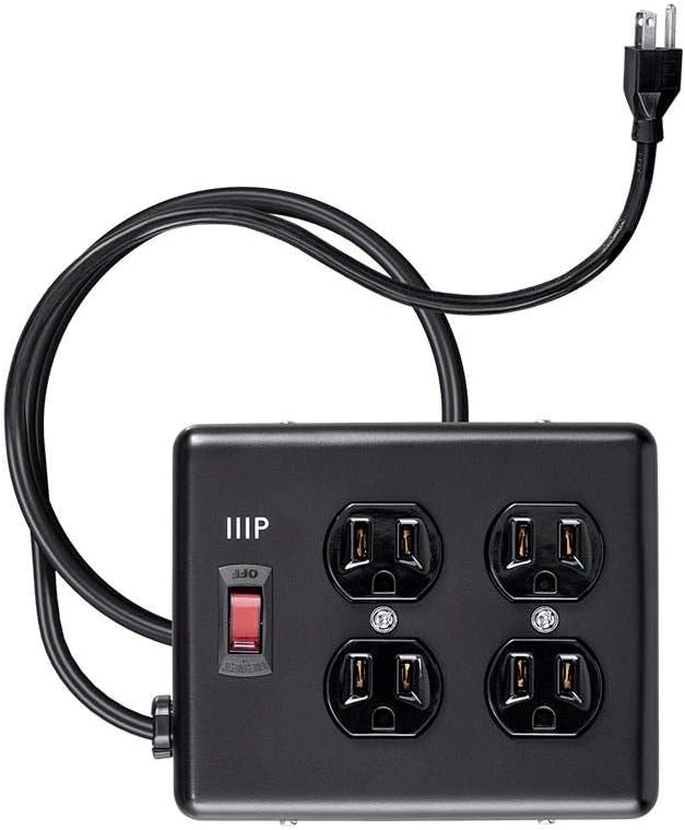 Monoprice Heavy Duty Metal Surge Protector - 4 Outlet Power Strip, 180 Joules, UL Certified, 6 Feet Cable, Black