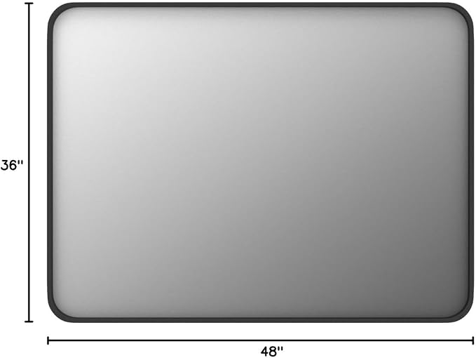 48x36 Matte Black Bathroom Mirror, Modern Rectangle Metal Framed Mirrors for Wall, Rounded Corners, Shatter-Proof (Horizontal/Vertical)
