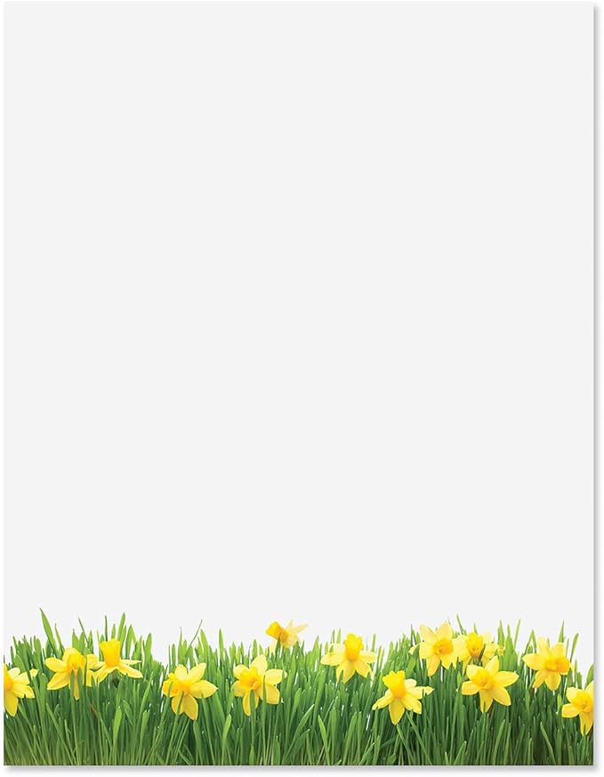 Current Daffodil Floral Letter Paper - Spring Stationery Papers With Decorative Daffodil Border, Printable Holiday, Wedding & Bridal Shower, & Invitation Sheets, Set of 25, 8 1/2" x 11"
