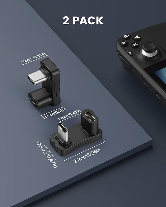 Moko 180 Degree Angle USB C Adapter 2 Pack, U Shape USB-C Adapter Connector with PD 100W/10Gbps, Type-C 180 Angle Extender for Steam Deck/Switch/iPhone 16/15 Series/Laptop/Tablet