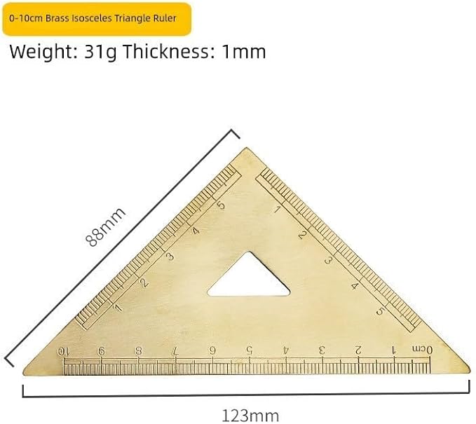 Golden Brass Ruler Set with Protractor and Triangles, 18 cm / 7 inch for Precision Measuring Tools for Drafting, Art, Engineering, School, Office, Portable Stationery Kit