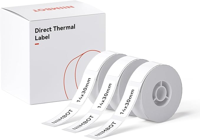 NIIMBOT Label Maker Tape for D11/D110/D101 Label Maker, 14 x 30 mm (0.55'' x 1.18''), 3Rolls for Home Office Labeling Tape Replacement, White
