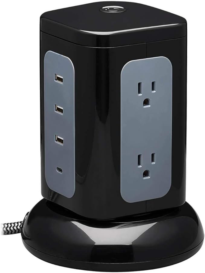 Tripp Lite TLP606UCTOWER Charging Tower Power Strip Surge Protector & Charging Station with USB Ports, 1800 Joules, 6 Outlets, 3 USB-A + 1 USB-C, 8ft Cord, Dorm Room Essentials Desk Accessory