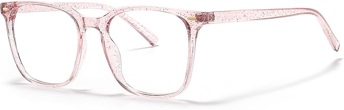 MACJERO Oversized Square Blue Light Blocking Glasses for Women Men, Anti-Fatigue Computer Monitor Gaming Glasses Reduce Eye Strain(Pearl Pink)
