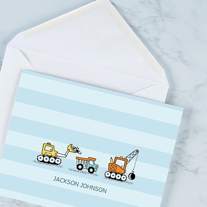 Current Trucks Personalized Note Cards - 24 Cards with White Envelopes, 4¼ x 5½ Inch Size, Blank Stationery, Add Names or Text, For Thank You Notes, Invitations, & Announcements