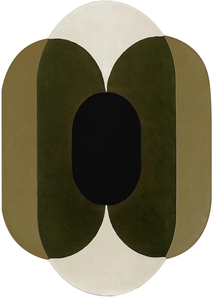 Minimalist Mid Century Modern Abstract Irregular Area Rug for Living Room Bedroom Guestroom Faux Wool Washable Carpet 5x7 Boho Meetingroom Home Office Stain Resistant Floor Rugs Olive Green Beige