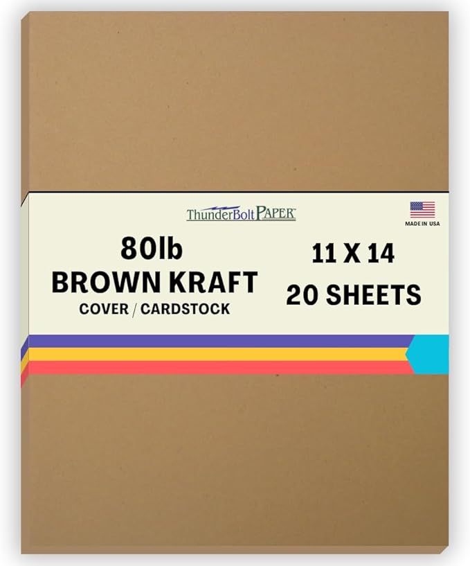 20 Brown Kraft Fiber 80# Cover Paper Sheets - 11" X 14" (11X14 Inches) Scrapbook|Picture-Frame Size - Rich Earthy Color with Natural Fibers - 80lb/pound Cardstock - Smooth Finish