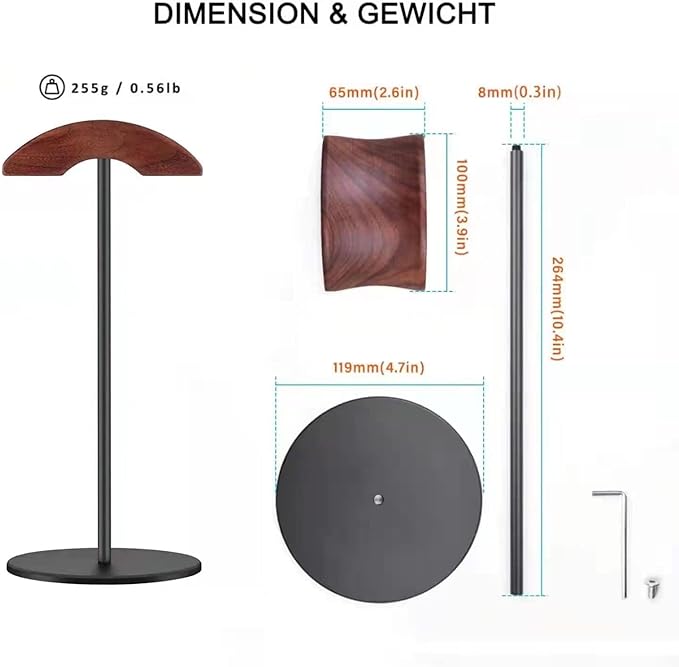 Jcurycke Headset Stand with 6.5cm Wide Walnut Wood Headrest,Headphone Holder Desk Removable with Solid Heavy Base,Headset Holder for Over Ear and Gaming,Headphone Stand Suitable for Table
