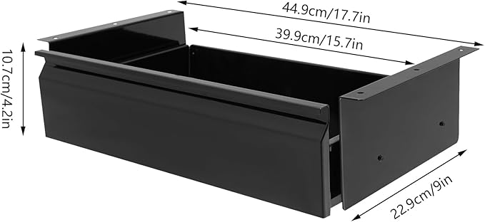 16" Under Desk Drawer Slide Out For Office Desk, Storage Organizer For Sit Stand Workstation, Black
