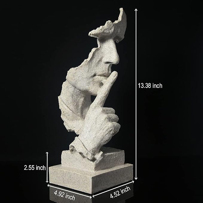 fazhongfa Thinker Statue - Silence is Gold Modern Decor Creative Abstract Art Figurine Resin Sculptures Decoration Room Home Study Office for Men Desktop Ornament (Sandstone)