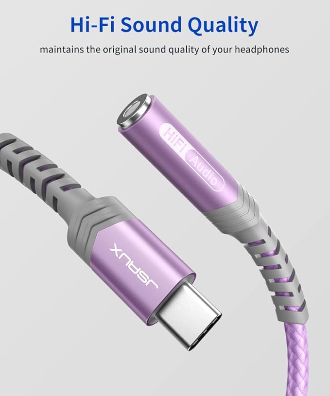 USB Type C to 3.5mm Female Headphone Jack Adapter, JSAUX USB C to Aux Audio Dongle Cable Cord Compatible with iPhone 17 Pro Max/16 Pro/15 Plus, Samsung Galaxy S23/S22/S21 Ultra, iPad Pro, Pixel Purple