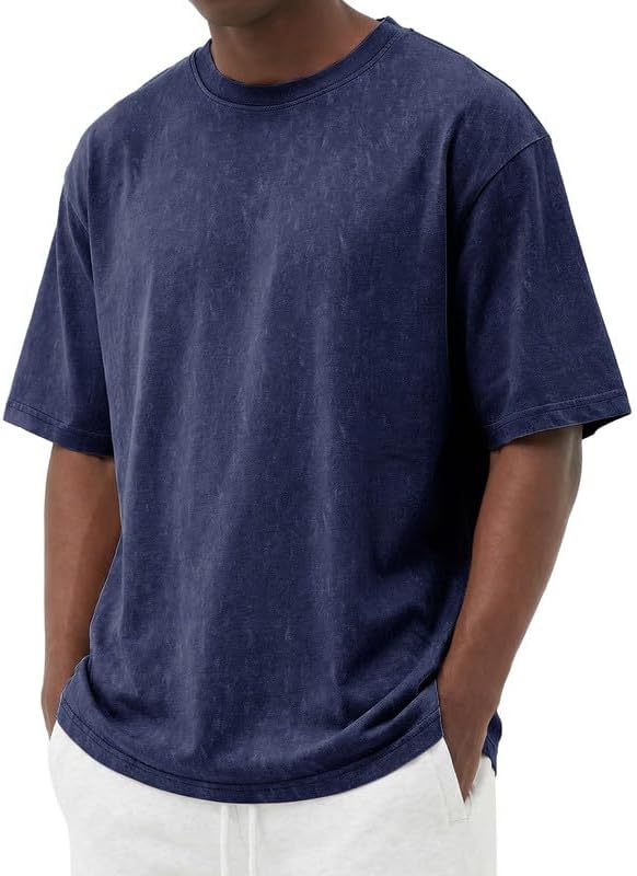 COOFANDY Men's Cotton T-Shirts Oversized Shirt Short Sleeves Streetwear Loose Fit Summer Tee Tops Washed Basic Unisex Shirts