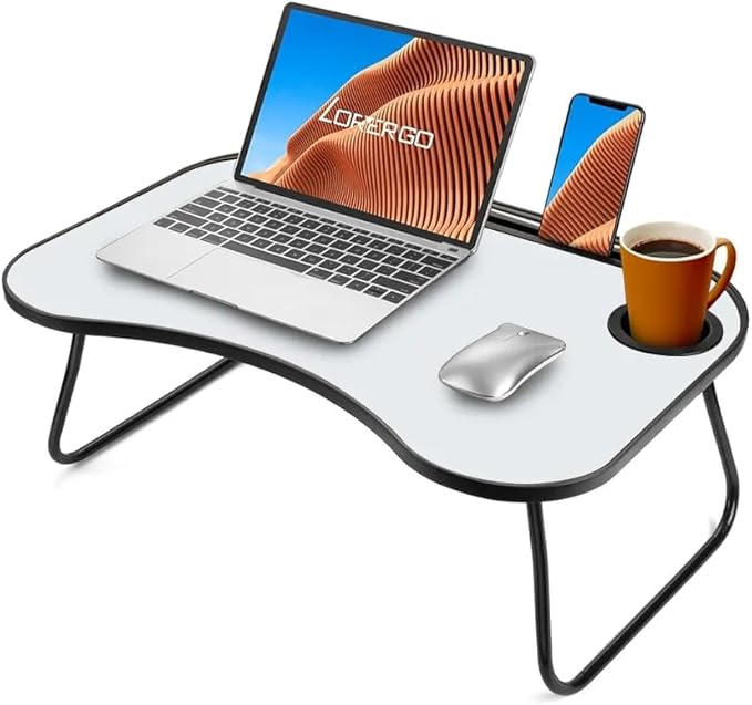 Laptop Bed Desk, Foldable Wooden Lap Desk with Cup Holder & Tablet Slot, Portable Lap Table & Bed Tray Table for Eating & Lap Desk Food Tray & Working on Couch, Sofa & Bed, 23.8 x 15.8 in.