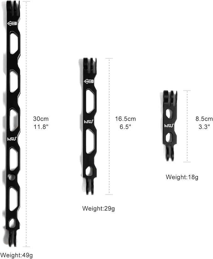 HSU (7 Pcs) All Aluminum Alloy Extension Arm Kit Metal Pole Mount Helmet Stick Extension Arm Mount for GoPro Hero 13/12/11/10/9/8/7/6/5 Black, DJI Osmo Action and More (11.8”/6.5”/3.3”) (Black)