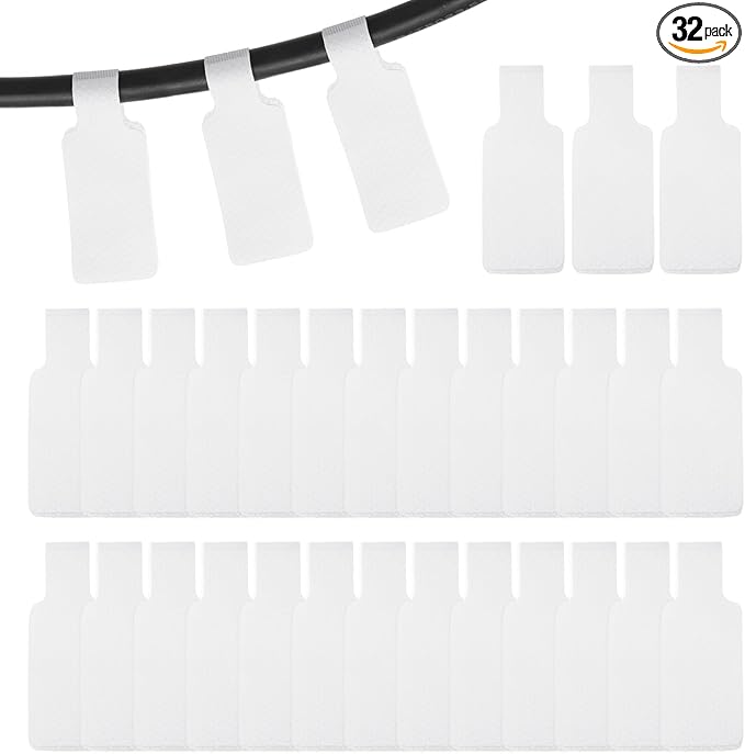 PATIKIL 32Pcs Cable Labels Tags, 1.8" Write on Wire Tags Cord Labels Hook Loop Rectangle Cable Ties for Electronics Organize Wire Classify Identification Management, White