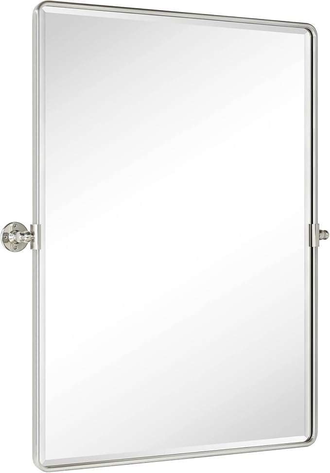 TEHOME Pivot Mirror Brushed Nickel Vanity Mirror Large Black Metal Framed Rectangle Tilting Beveled Vanity Mirrors for Wall, Vertical Hanging, Overall 34.14 x 40 inches (Mirrror 30 x 40 inches)