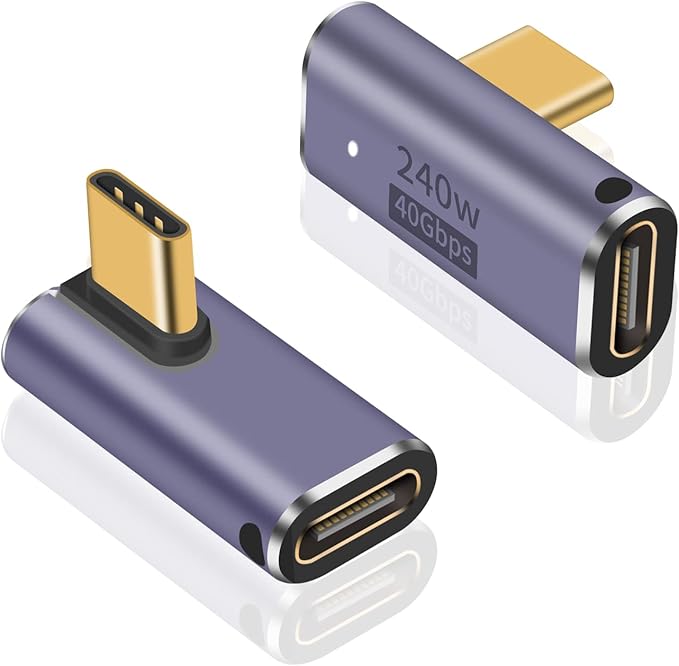 Poyiccot USB C Right Angle Adapter 240W, Right Angle 90 Degree USB C Male to Female Extender Support 40Gbps Data Transfer, 8K Video with LED Light for ipad, MacBook, Tablet, Phone, 2pcs