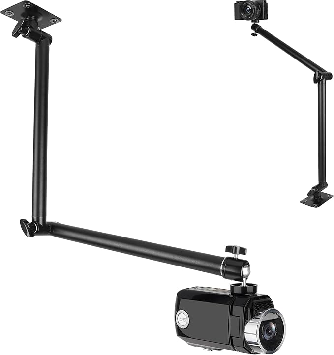 Articulating Camera Wall Mount with 1/4"-20 Threaded Compatible with DSLR/Security/Webcam/Action/LED Light/CCTV POV Camcorder Cameras,Adjustable Aluminium Alloy Arm Metal Base