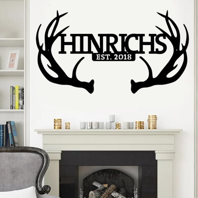 Personalized Deer Antler Metal Sign, Custom Ranch Name Sign with Year, Rustic Hunting Lodge Wall Art, Farmhouse Cabin Outdoor Decor, Gift for Hunters, Men, Family, Anniversary or Housewarming