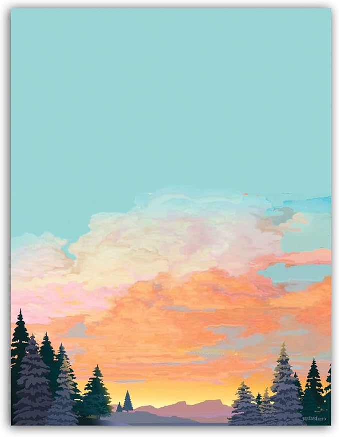 Stonehouse Collection Landscape Stationery - 60 Decorative Writing Paper Sheets - Printed Stationery Paper with Forest and Mountain Design - 8.5 x 11