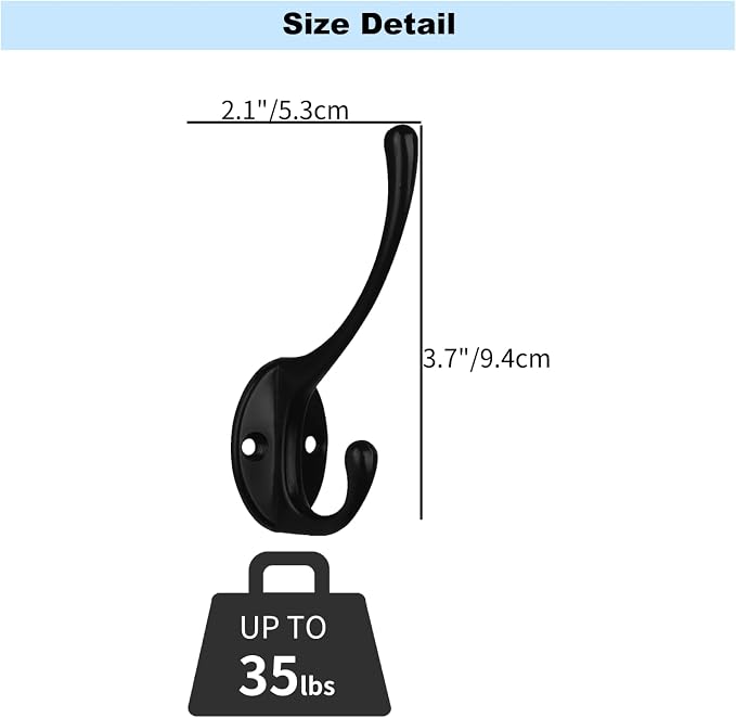 Kruodop 4Pcs Coat Hooks Wall Hooks for Hanging Heavy Duty, Wall Mounted Black Towel Hooks, Metal Single Coat Hanger with Screws Cup Retro for Coats, Handbags, Towels