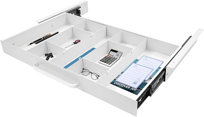 21.5" Under Desk Drawer Slide Out For Office Desk with 2 Dividers, Storage Organizer For Sit Stand Workstation, White