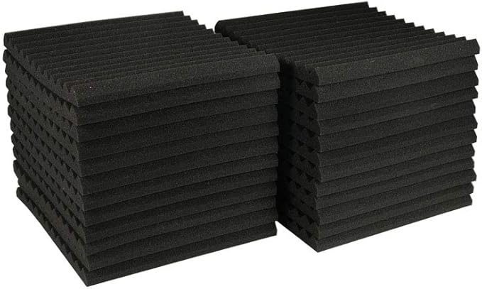 24 Pack Acoustic Panels Soundproof Studio Foam for Walls Sound Absorbing Panels Sound Insulation Panels Wedge for Home Studio Ceiling, 1" X 12" X 12" (Black)