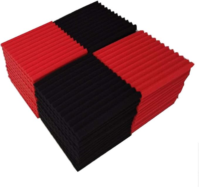 50 Pack Acoustic Panels Soundproof Studio Foam for Walls Sound Absorbing Panels Sound Insulation Panels Wedge for Home Studio Ceiling, 1" X 12" X 12" (Black&Red)